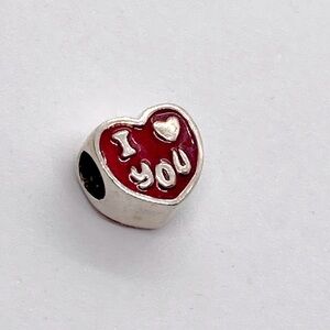 Vtg Sterling Silver & Red Enamel ‘ I Love You ‘ Heart Charm Fits Pandora Moments